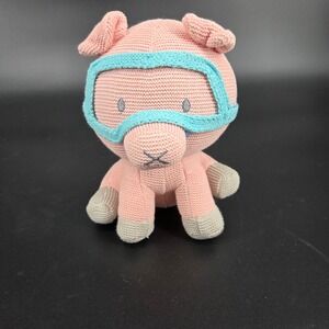 Baby Bum Pink Knitted Pig Stuffed Animal with Blue Goggles